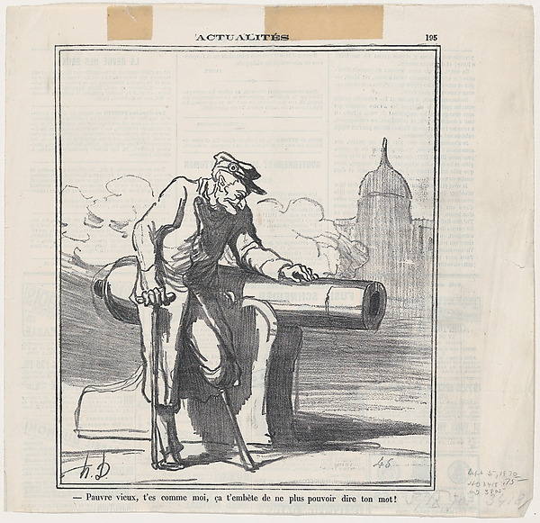 Honoré Daumier, Poor old fellow. You are like me... it annoys you that you cannot speak up as you would like to, from 'News of the day,' published in "Le Charivari"