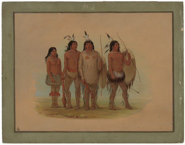 George Catlin, Kiowa Chief, His Wife, and Two Warriors