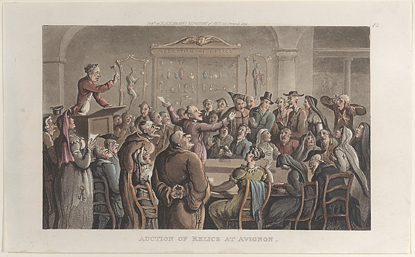 Thomas Rowlandson, Auction of Relics at Avignon, from "Journal of Sentimental Travels in the Southern Provinces of France, Shortly Before the Revolution"