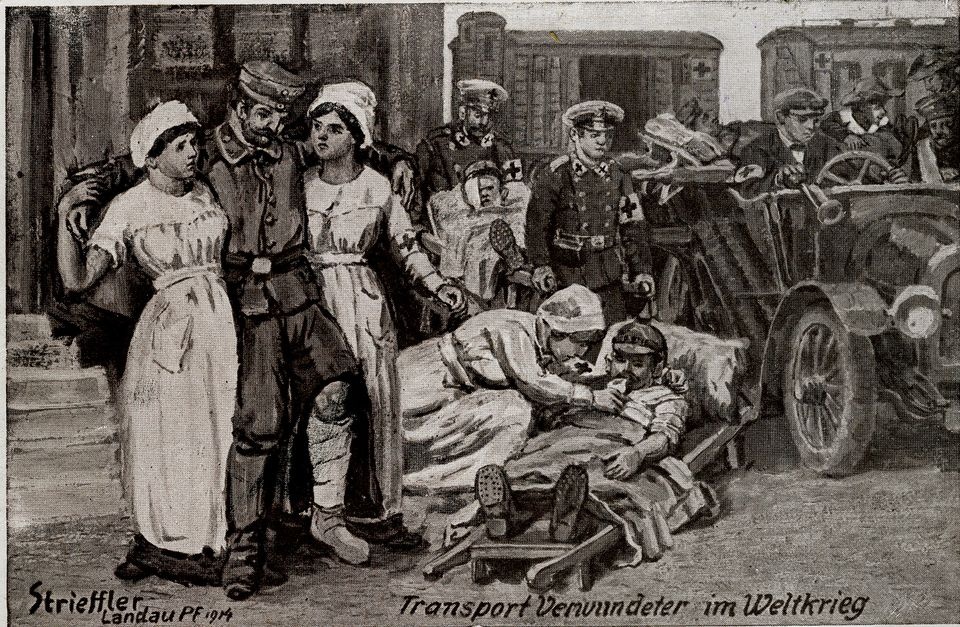 Heinrich Strieffler, Postkarte "Transport Verwundeter im Weltkrieg"