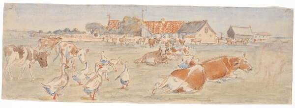 Theodor Philipsen, Køer og gæs ved Nyværk på Saltholm (udkast til dekoration af punchebolle)