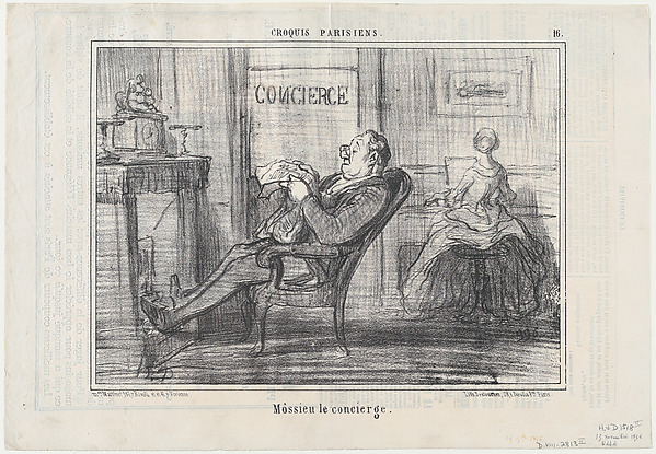 Honoré Daumier, Môssieu le concierge, from Croquis Parisiens, published in Le Charivari, November 25, 1856