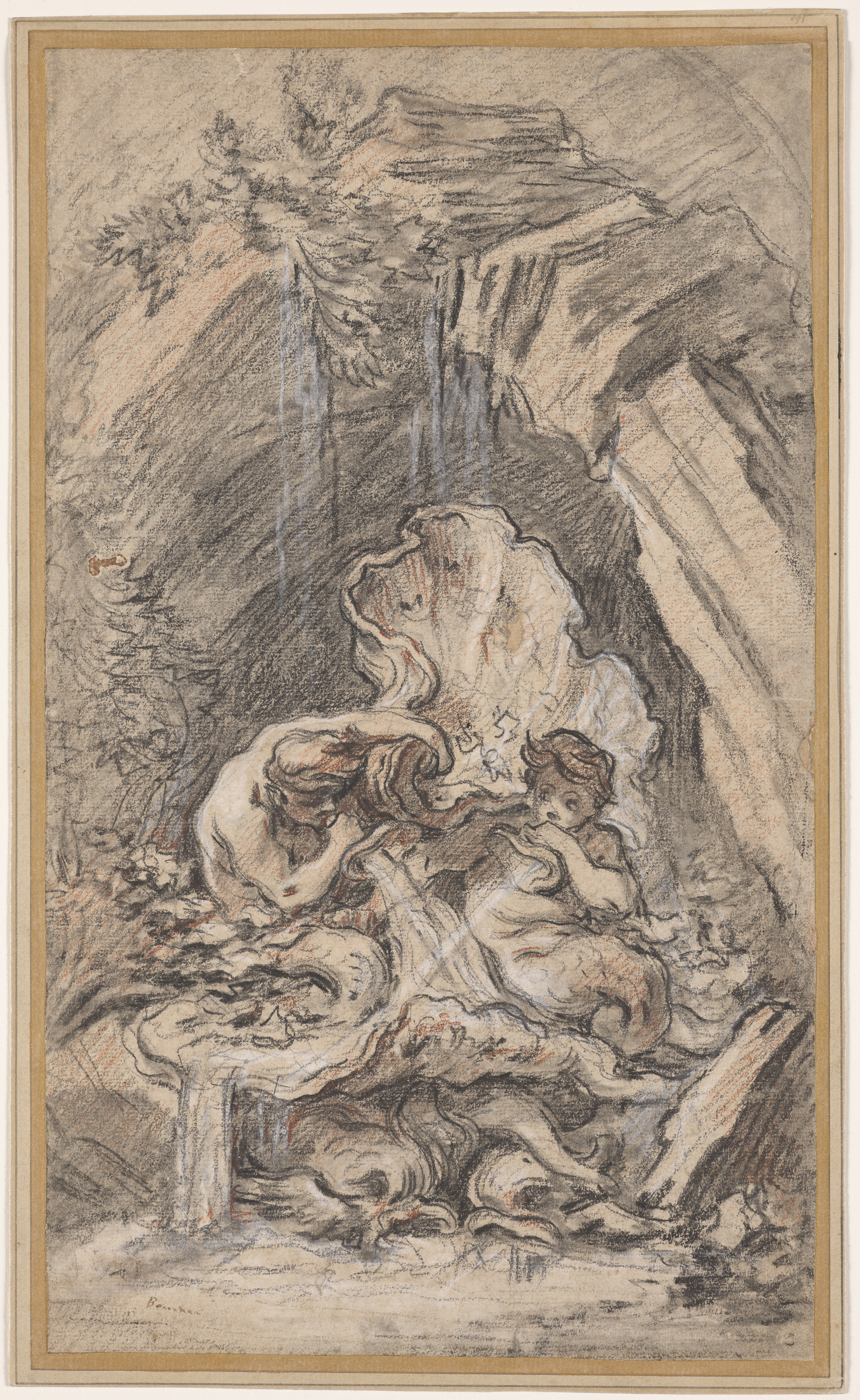 François Boucher, Fountain with Two Tritons Blowing Conch Shells