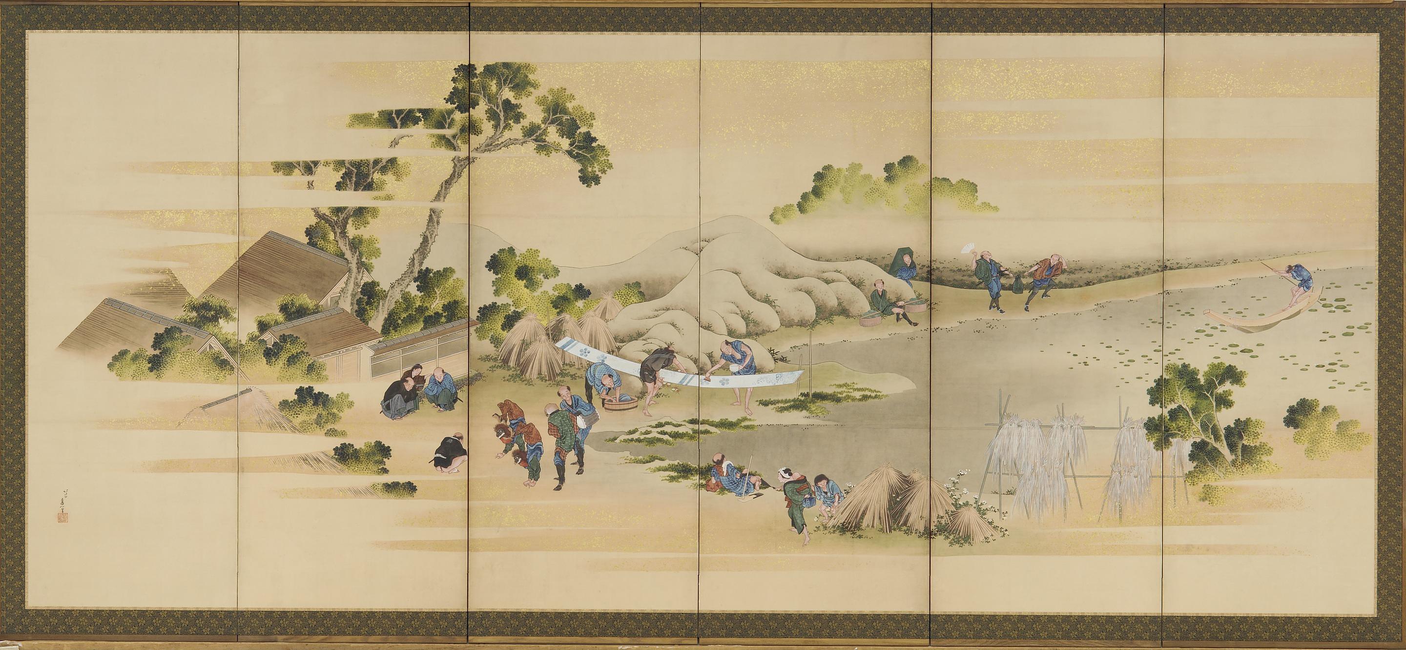 Katsushika Hokusai, Country Scenes and Mount Fuji; one of a pair with F1902.48
