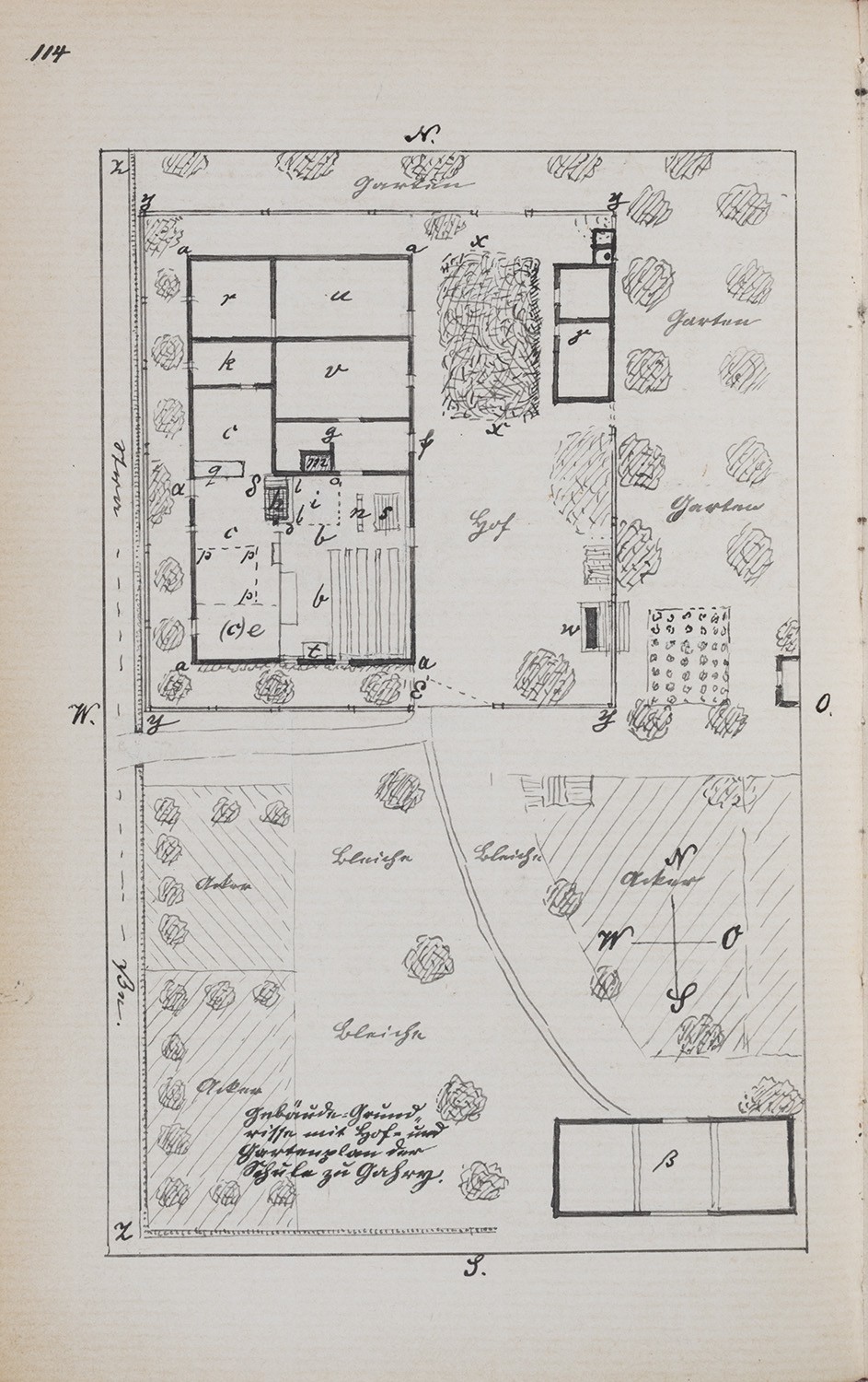 Johann Gottlob Runge, Gahry (Kr. Cottbus): Dorfschule, Grundriss und Lageplan
