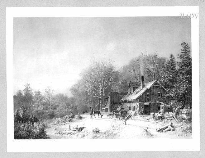 Heinrich Bürkel, Winterlandschaft mit Forsthaus und Wildfütterung