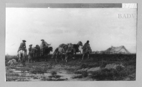 Adolf Schreyer, landscape four Cossacks with their horses