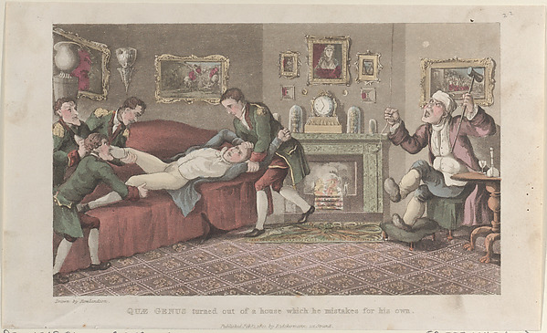 Thomas Rowlandson, Quae Genus Turned out of a House Which He Mistakes for His Own