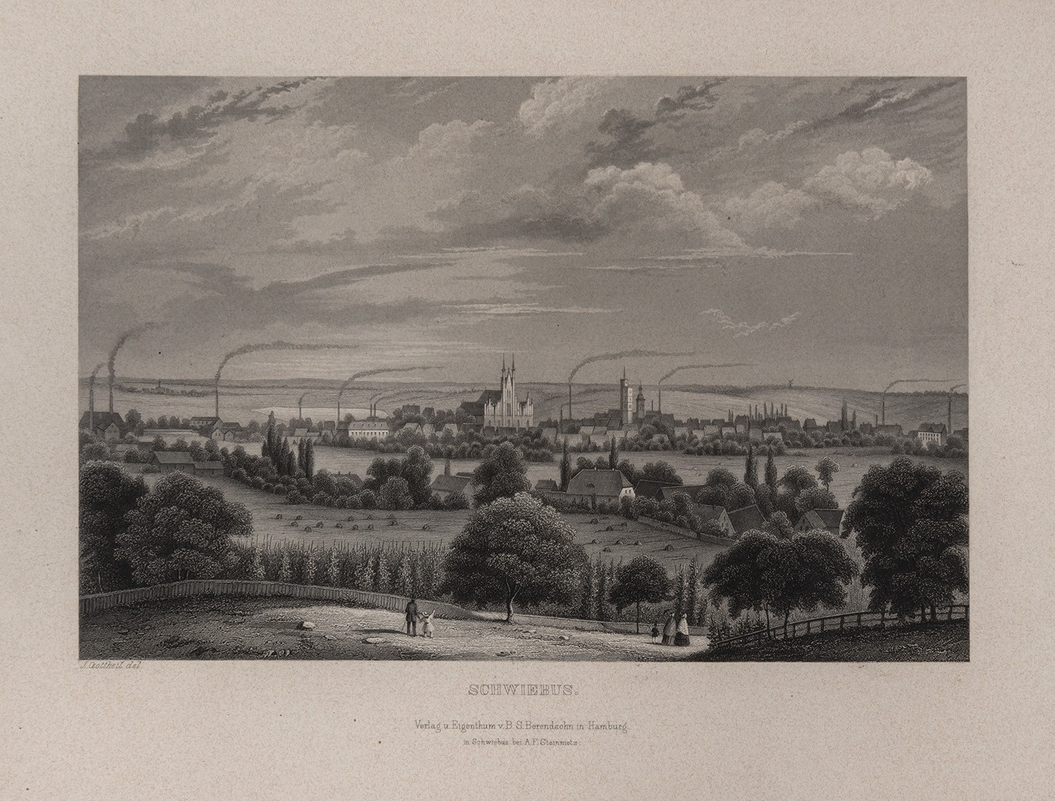 B. S. Berendsohn (Hamburg), Schwiebus (Kr. Züllichau-Schwiebus) [Świebodzin]: Stadtansicht von Nordwesten (Brandenburgisches Album)