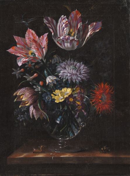 Jacob Marrel, En glasvase med blomster