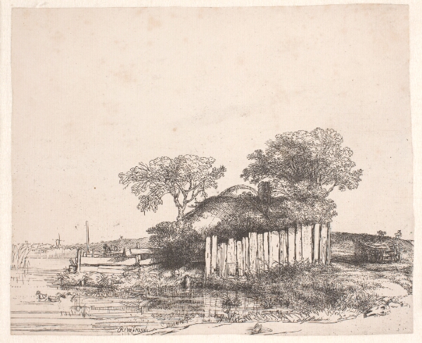 Rembrandt van Rijn, Landskab med en hytte bag hvidt pæleværk