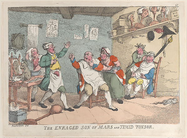 Thomas Rowlandson, The Enraged Son of Mars and Timid Tonsor