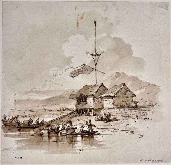 George Chinnery, Small houses on the beach, Macau