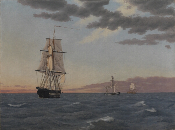 C.W. Eckersberg, Korvetten "Galathea" ligger underdrejet for at sende hjælp til briggen "St. Jean" som er blevet påsejlet