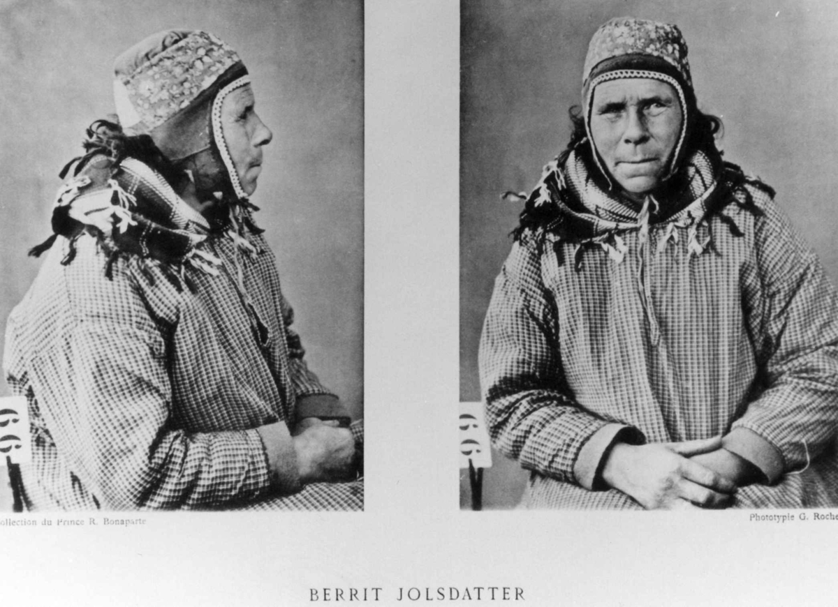 G. Roche, Roland Bonaparte sin samling. Portrett av Berrit Jolsdatter. Inngår i Bonapartes sameportretter som nr. 66. Bonaparte