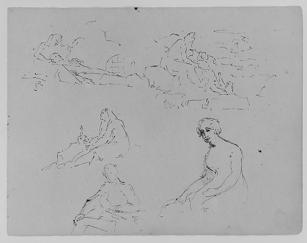 Thomas Sully, Lamentation (?); Mother and Child in Landscape; Penitent Magdalene; Seated Male at Table; Seated Female Holding a Letter (Batsheba, after Rembrandt) (from Sketchbook)