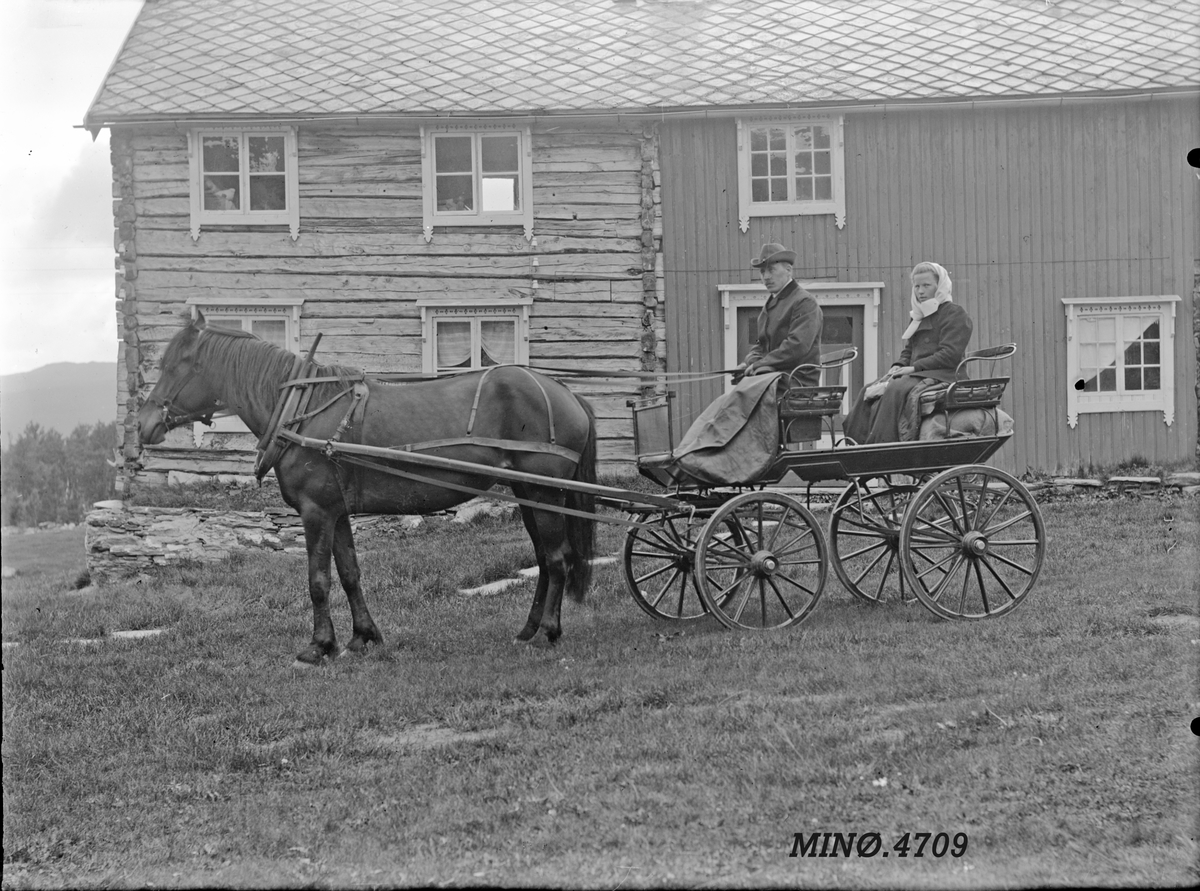 Peder J. Bredalslien, Hest, hestevogn, personer, bolighus, klær
