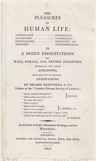 Thomas Rowlandson, The Pleasures of Human Life: Title Page