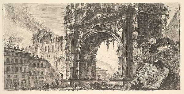 Giovanni Battista Piranesi, Plate 17: The Arch of Rimini built by Augustus (Arco di Rimino fabbricato da Augusto), from "Alcune Vedute di Archi Trionfali ed altri monumenti inalzati da Romani parte di quali se veggono in Roma e parte per l'Italia"