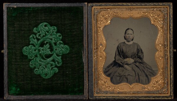 Unknown, [Portrait of a Seated Woman with a Full Skirt and Hands in Her Lap]