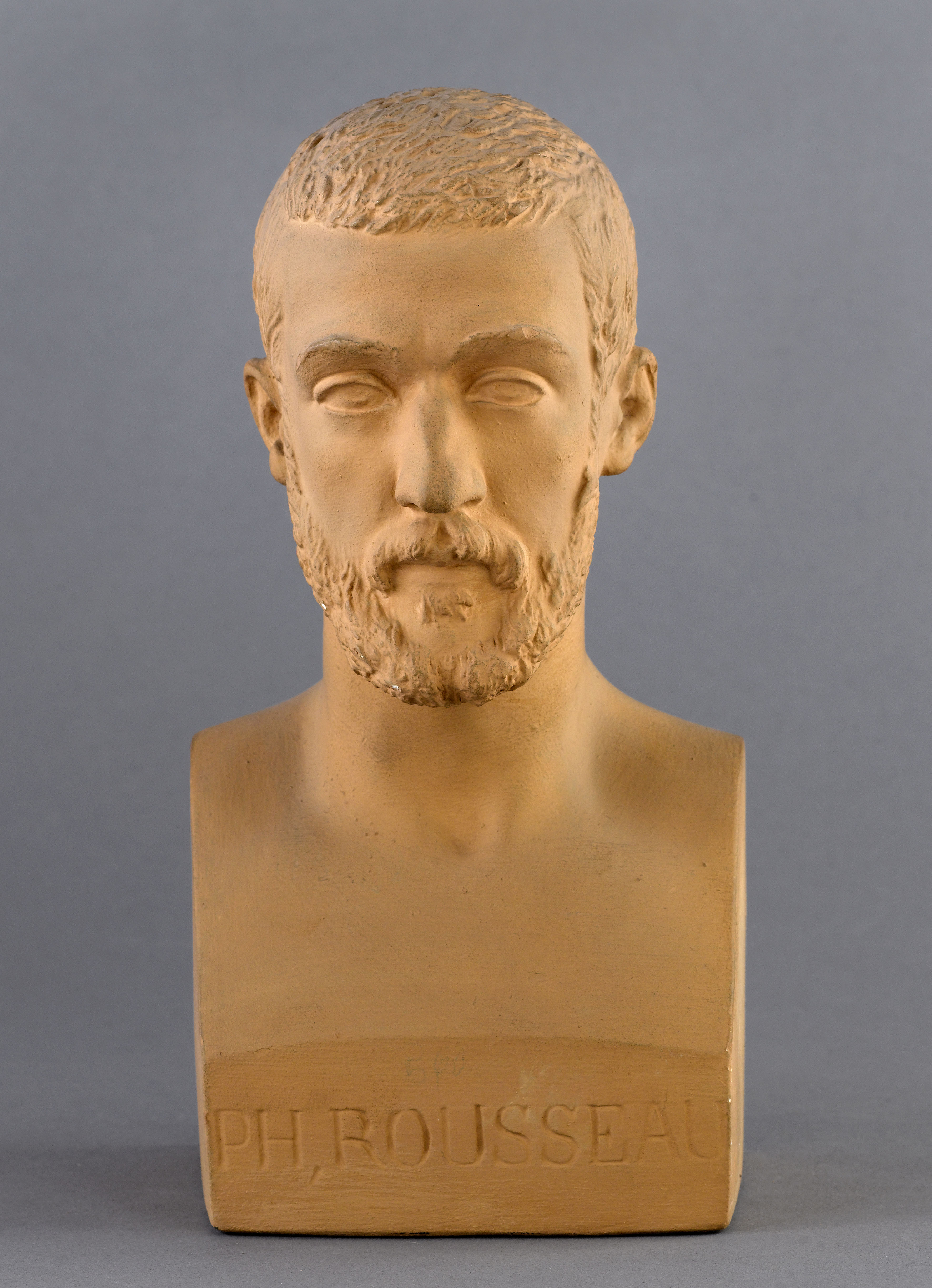 Jean Pierre Dantan, Portrait sérieux du peintre paysagiste et animlier, Philippe Rousseau (1816-1887)