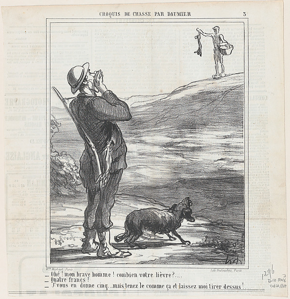 Honoré Daumier, Hello! My good man! How much for your hare?, from 'Hunting sketches,' published in Le Charivari, October 20, 1864