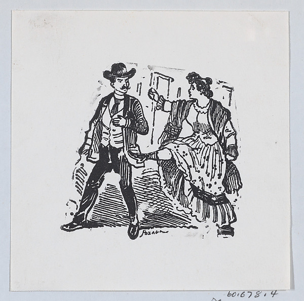 José Guadalupe Posada, A woman kicking a man while he walks away from her