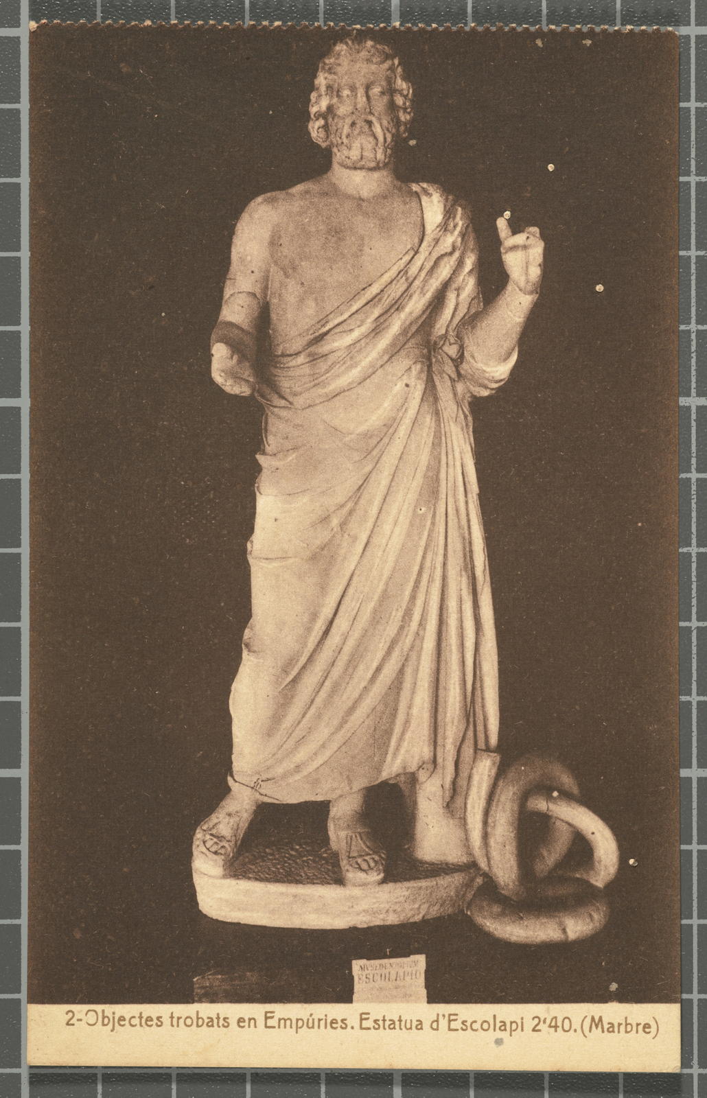Josep Esquirol Pérez, 2-Objectes trobats en Empúries. Estatua d'Escolapi 2,40. (Marbre)