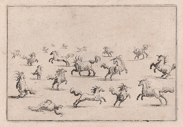 Jacques Callot, Chevaux Courant en Liberté (Horses Running Freely), from "Les Caprices" Series B, The Nancy Set