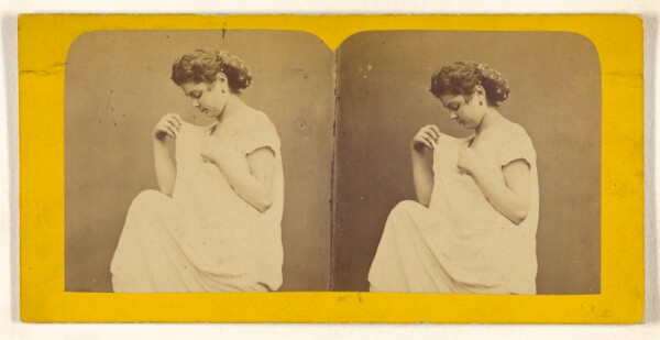 Unknown, [Woman seated, looking down dress]