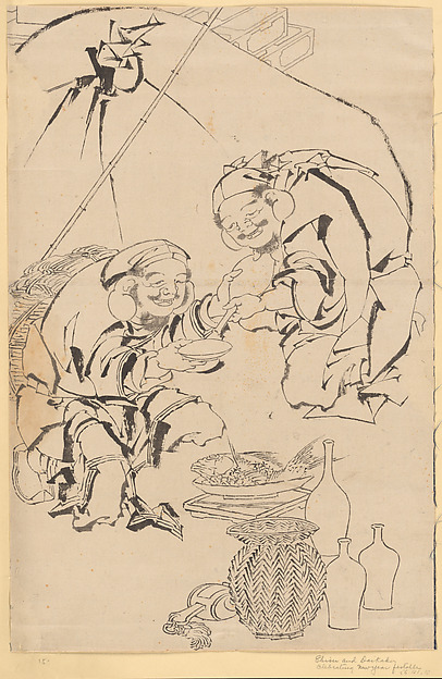 Katsushika Hokusai, Ebisu and Daikoku Celebrating the New Year Festival