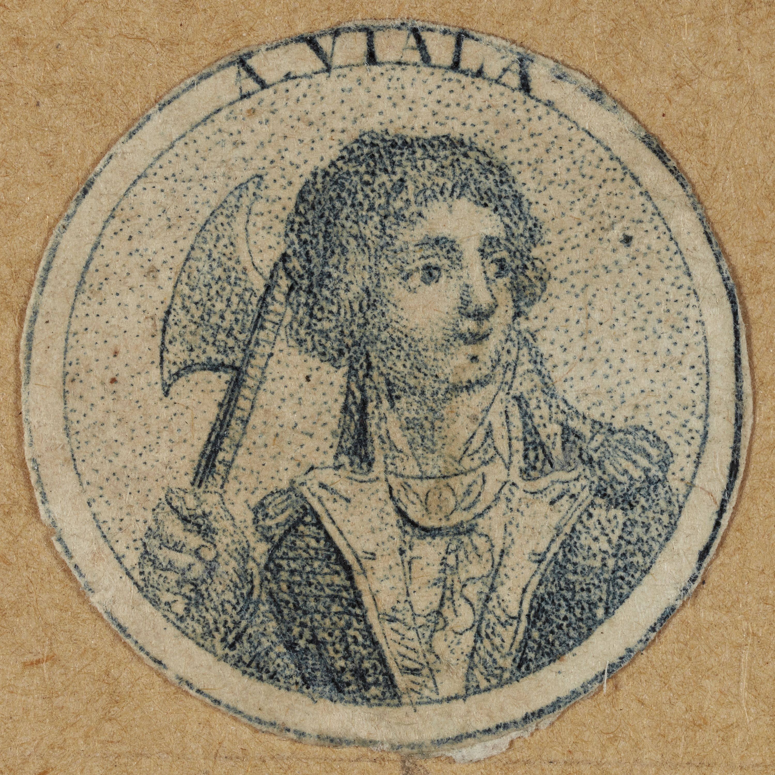 Anonyme, Portrait du héro martyr A. Viala, d'une série de 12 médaillons portraits destinés à orner des boutons d'habit, 1793-1794 (An II). Révolution française.