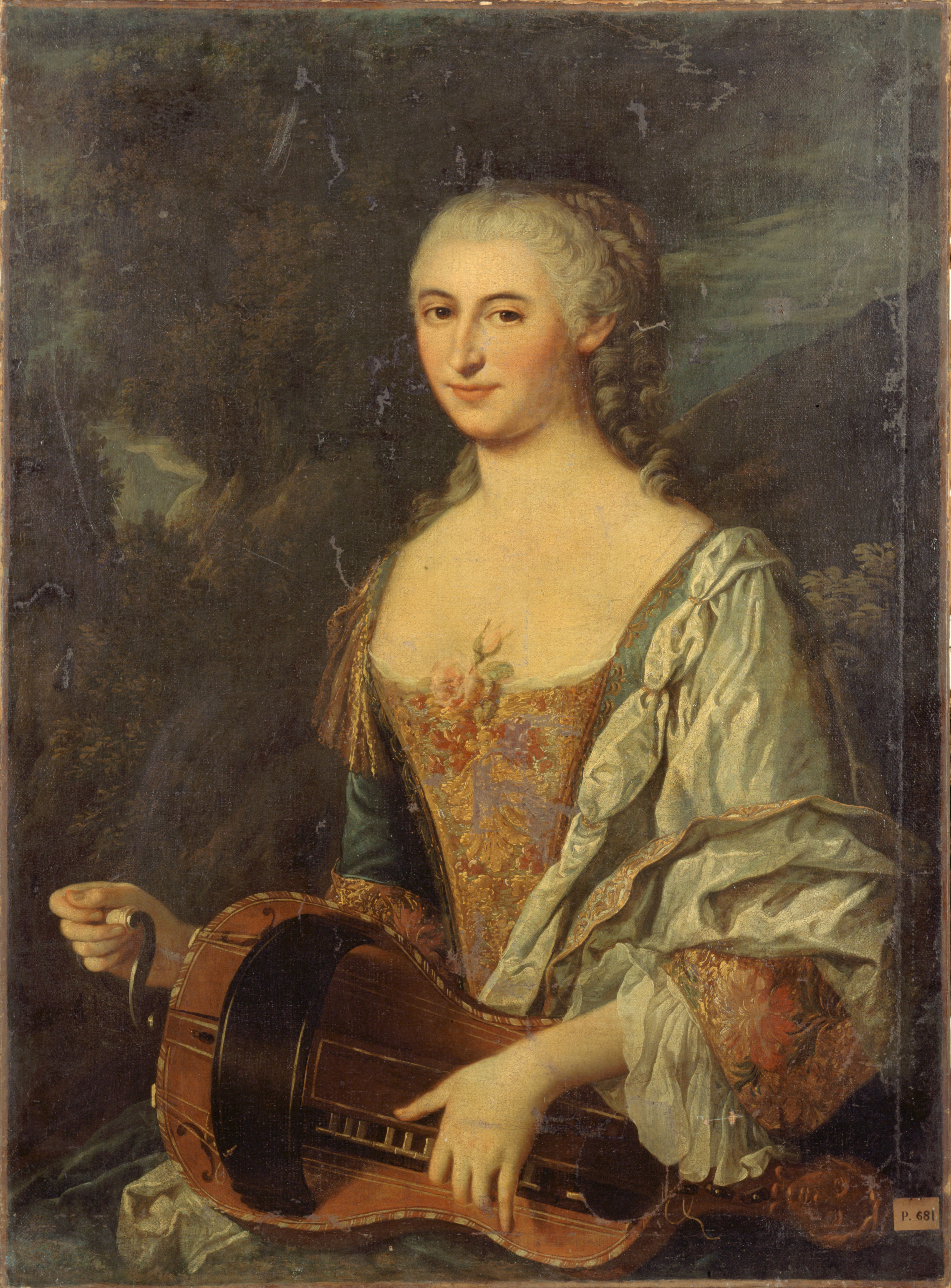 Anonyme, Portrait de femme jouant de la vielle (vers 1740).