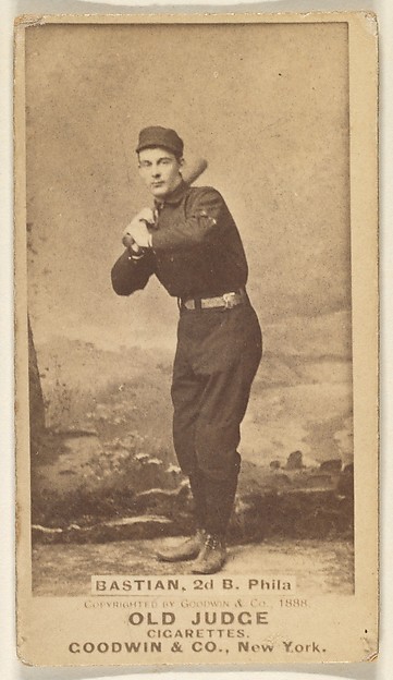 Goodwin & Company, Charlie Bastian, 2nd Base, Philadelphia, from the Old Judge series (N172) for Old Judge Cigarettes