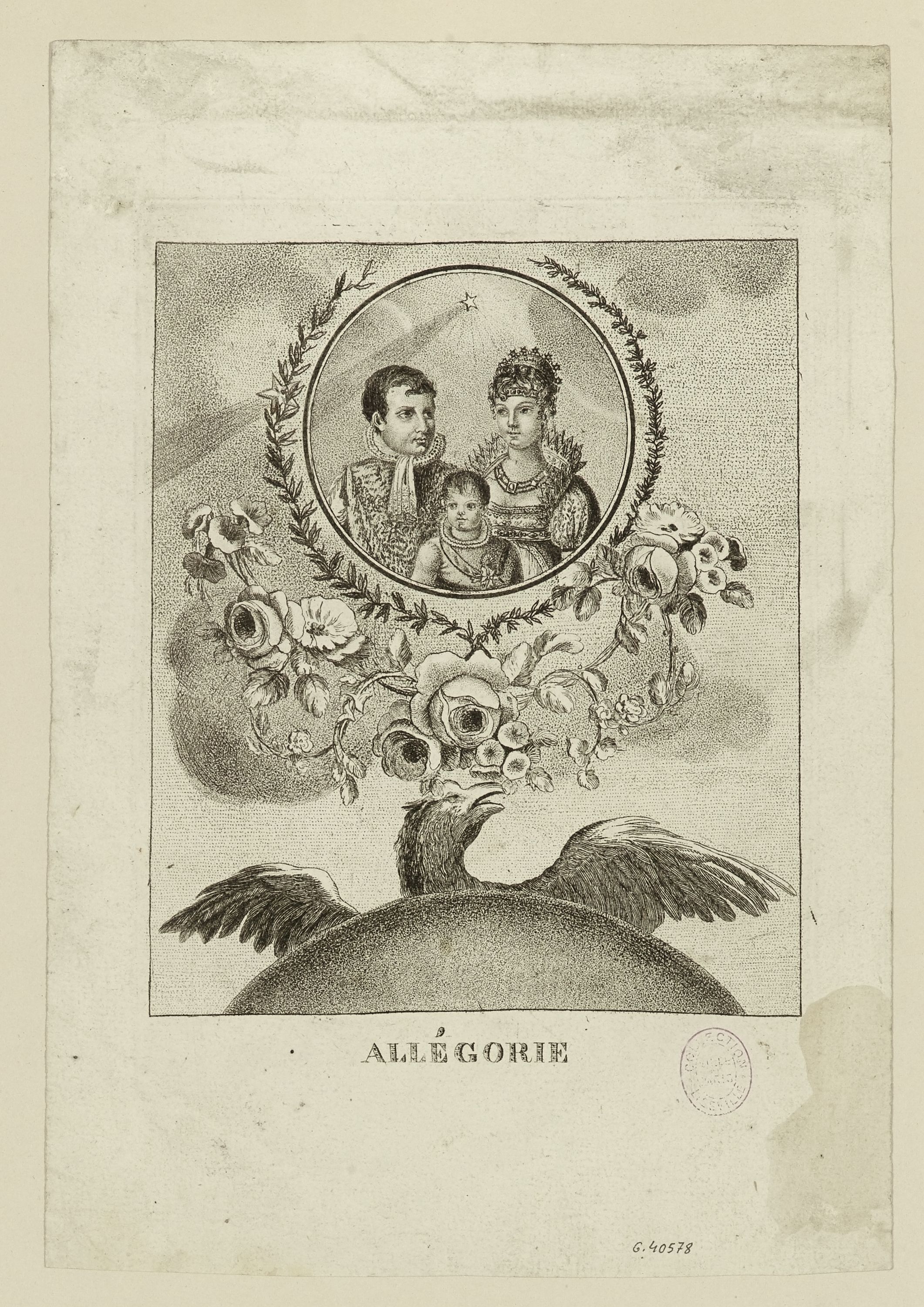 Anonyme, Allégorie [triple portrait de Napoléon, Marie-Louise et leur fils dans un médaillon]