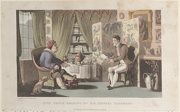 Thomas Rowlandson, Quae Genus Reading to Sir Jeffery Gourmand