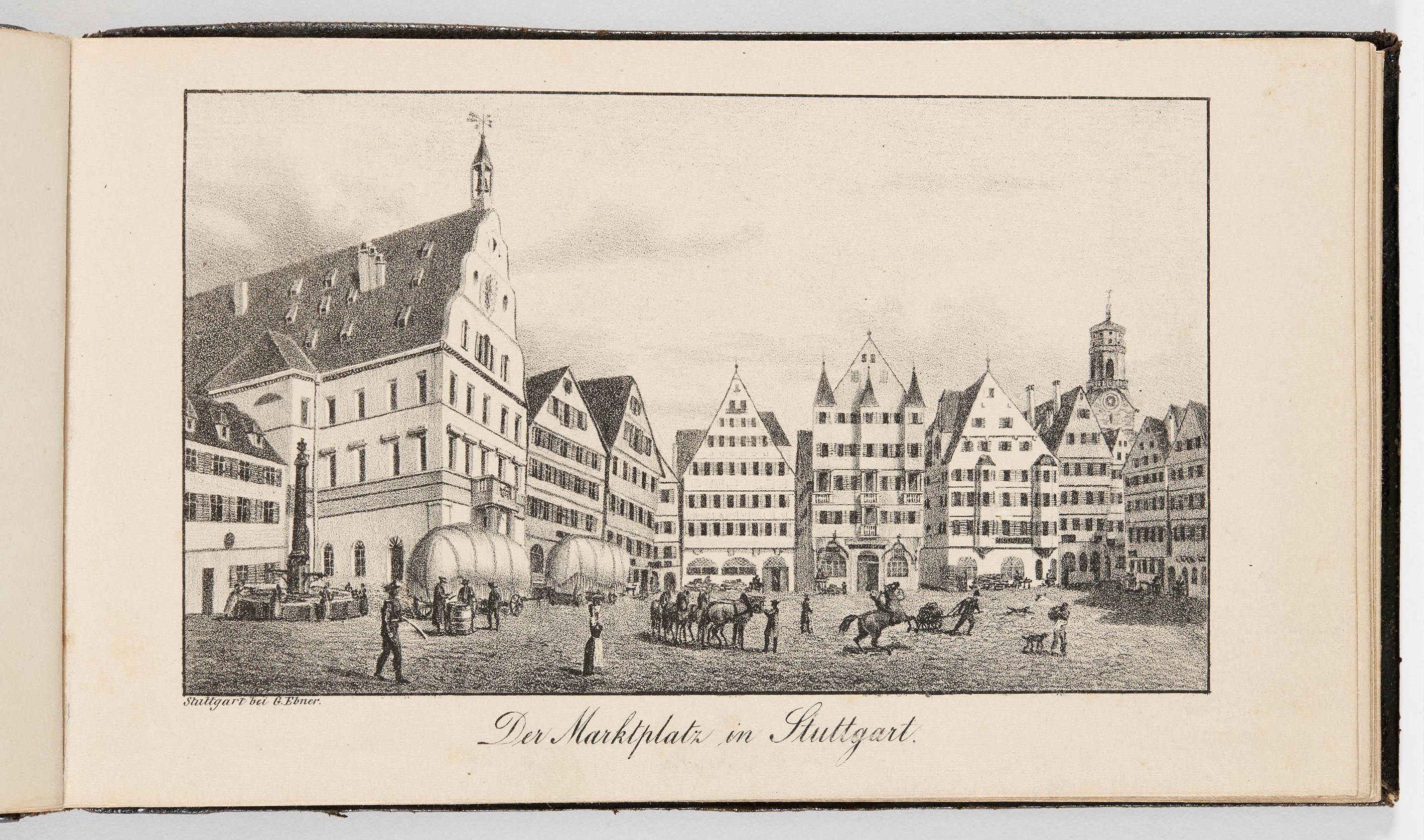 Verlag der G. Ebner'schen Kunsthandlung, Albumblatt mit Ansicht des Stuttgarter Marktplatzes