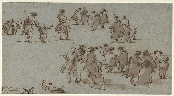 Francesco Guardi, Studies for Groups of Walking Dressed Figures