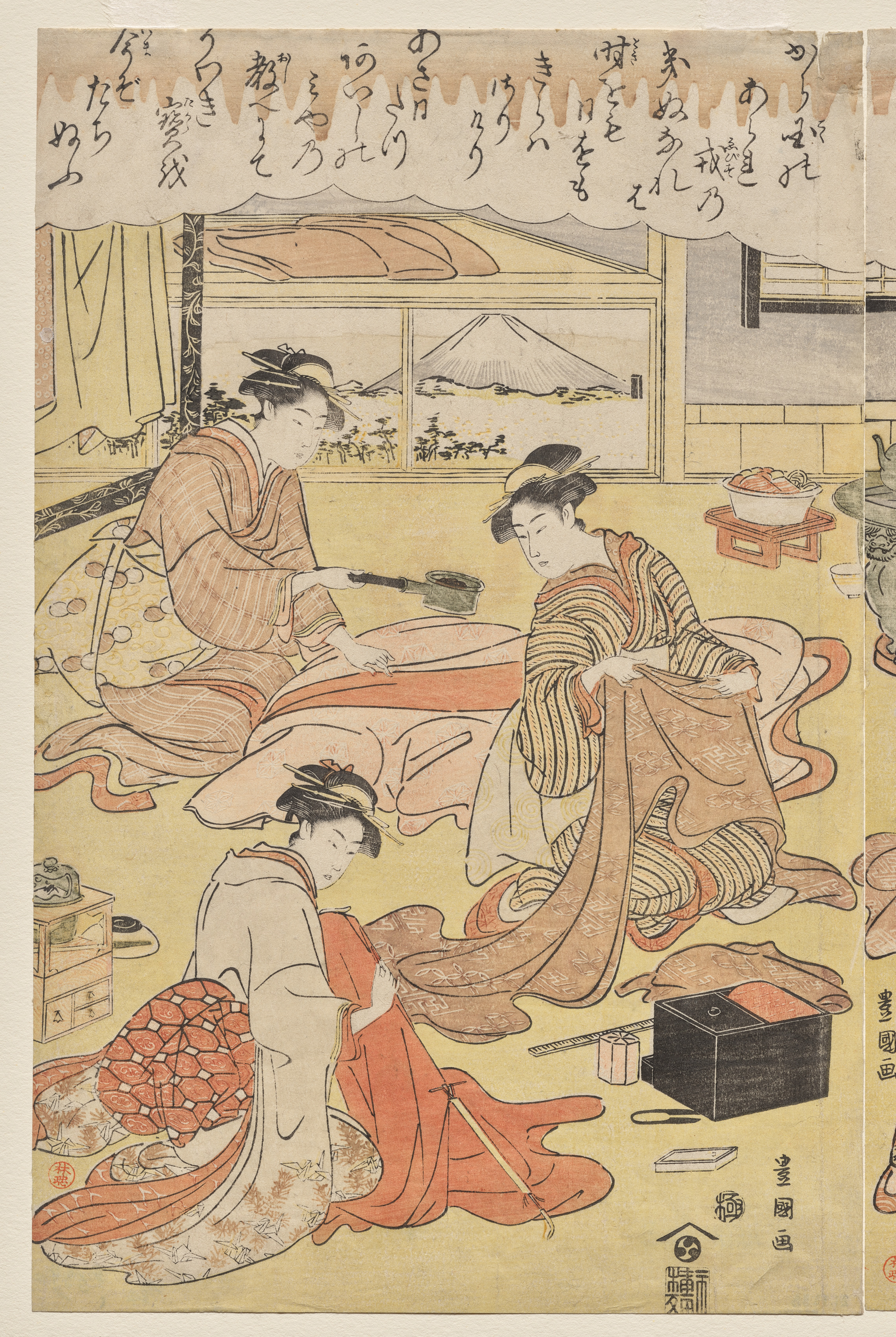 Utagawa Toyokuni, Women Making Clothing