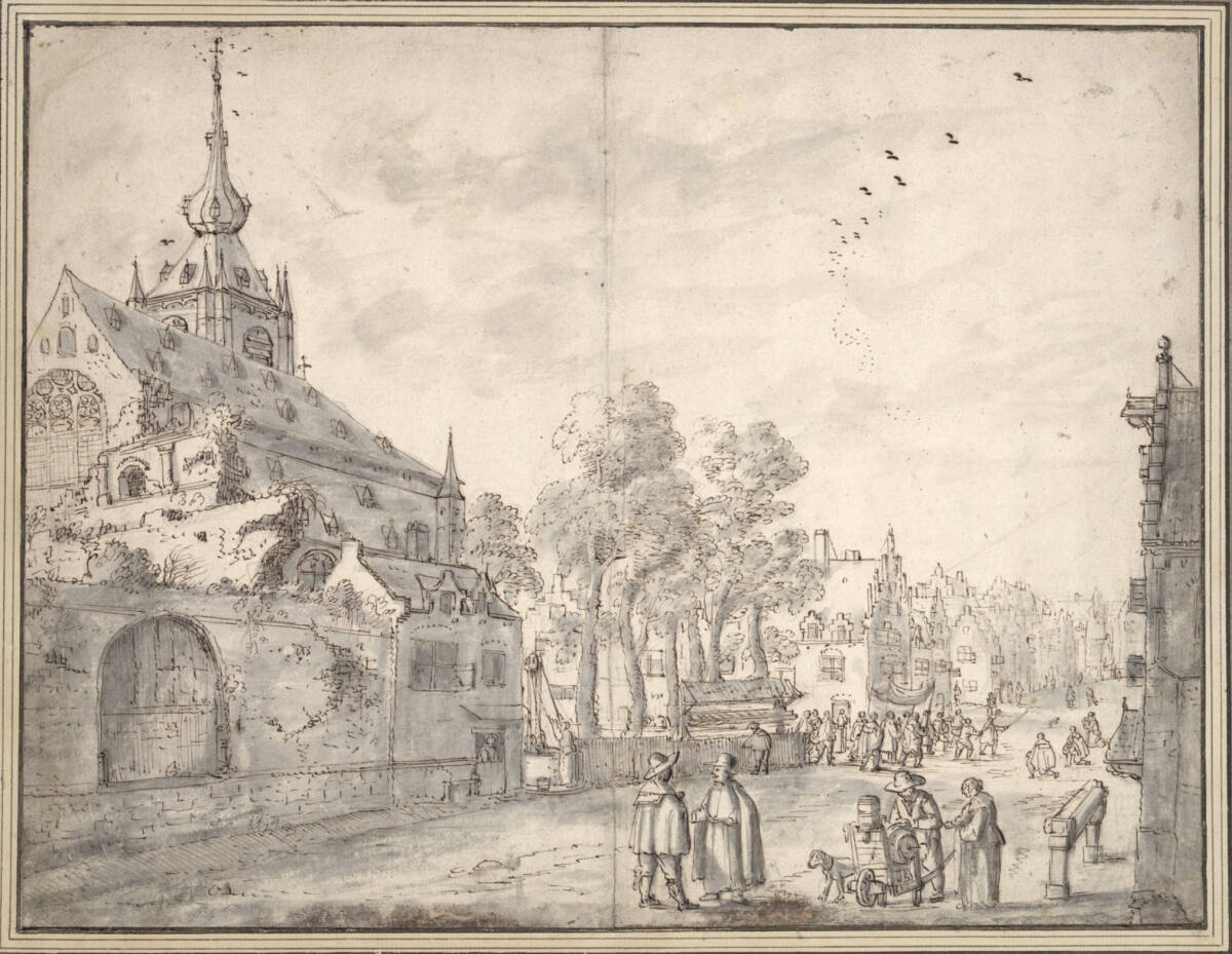 Anonym, Straßenansicht vor einer Kirche