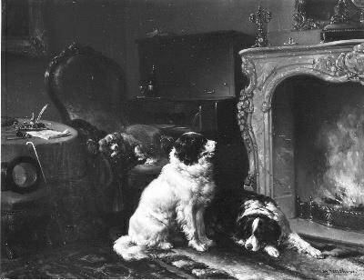 Wouterus Verschuur, Hounds resting by a hearth