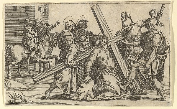 Giorgio Ghisi, The Virgin of Sorrows: Christ Bearing the Cross; one of nine surrounding compartments from the Virgin of Sorrows, now separated