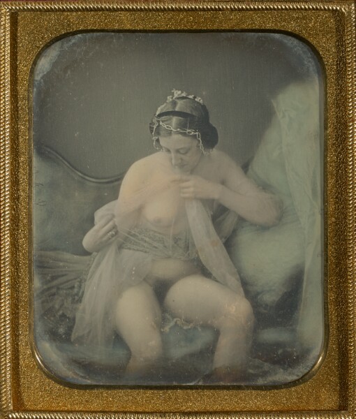 Unknown, [Female Nude in Diaphanous Gown Admiring One of Her Breast]
