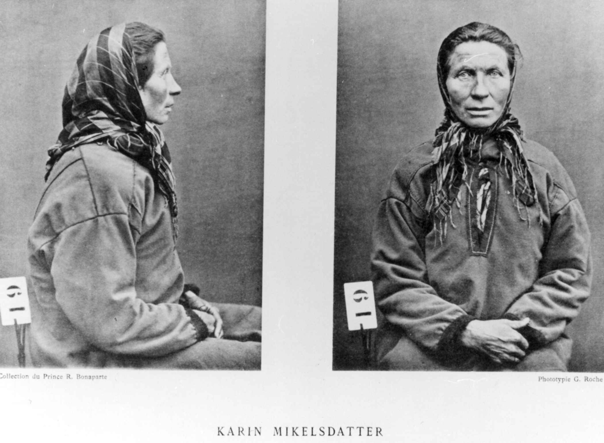 G. Roche, Roland Bonaparte sin samling. Portrett av Karin Mikelsdatter. Inngår i Bonapartes sameportretter som nr. 61. Bonaparte