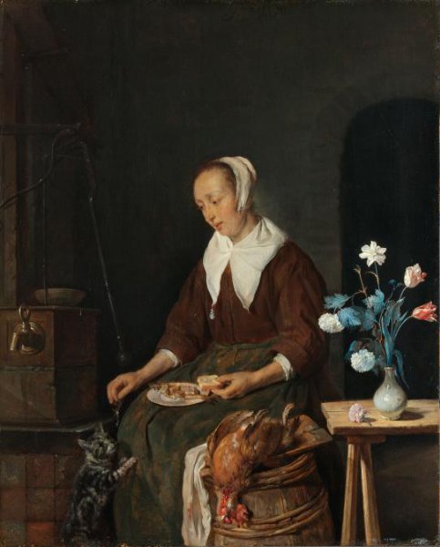 Gabriël Metsu, Vrouw aan de maaltijd, bekend als ‘Het ontbijt van de kat’
