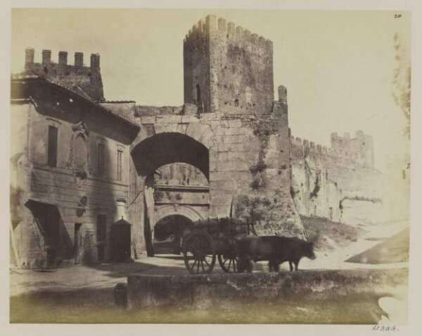 Parker, John Henry, Gates of Rome and Aqueducts - Porta Tiburtina (or S. Lorenzo), interior, Arch of Augustus, A.U.C. 750, B.C. 3, and the inner Arch of Honorius, A.D. 400, destroyed in 1869