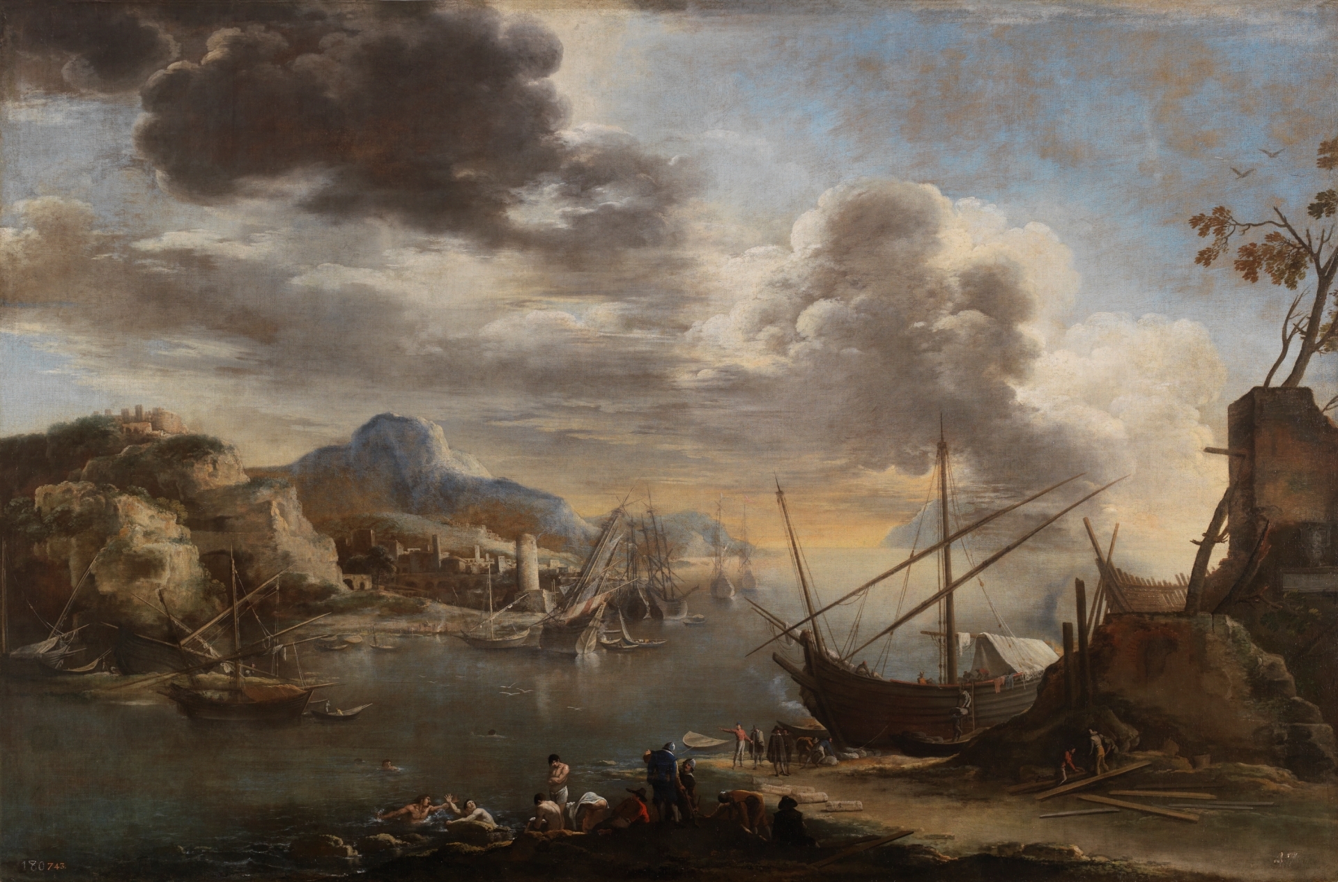 Salvator Rosa, A harbour scene