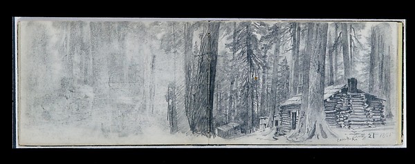 William Trost Richards, Camp A: Log Cabin in Woods (from Sketchbook X)