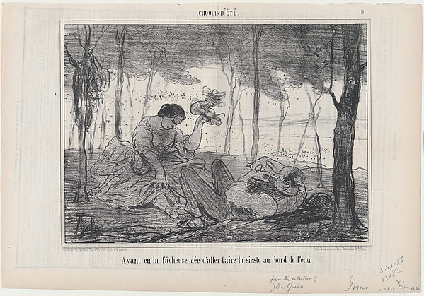 Honoré Daumier, Ayant eu la facheuse idée d'aller...au bord de l'eau, from Croquis d'Été, published in Le Charivari, September 3, 1856
