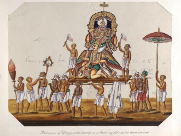 Unknown, One of twenty mica paintings depicting Hindu deities and festival processions with decorated cars.